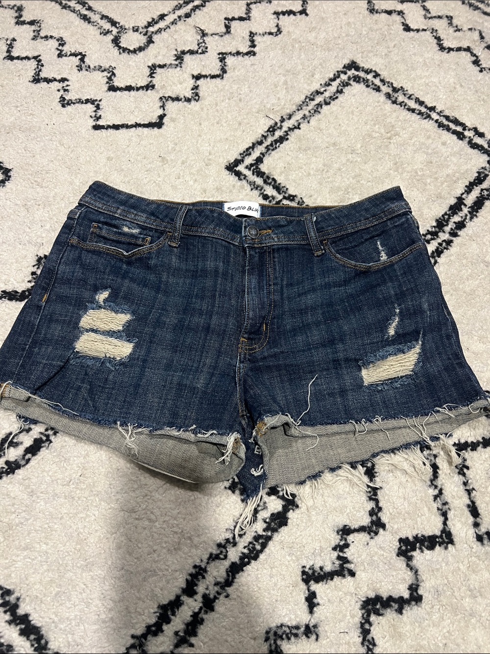 Dark Blue Distressed Denim Jean Shorts for Women